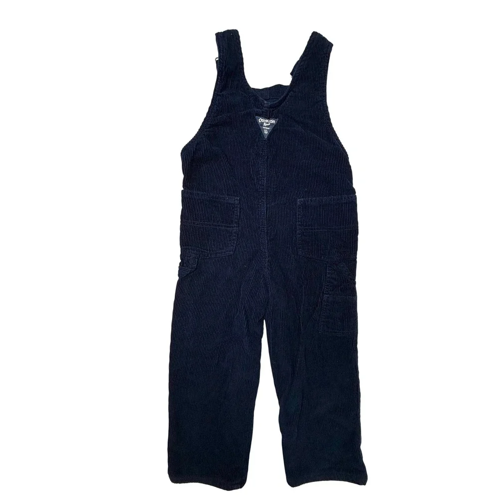 OshKosh Bgosh Toddler Corduroy Overalls 4T/4A‎ Navy Blue Adjustable Straps EUC